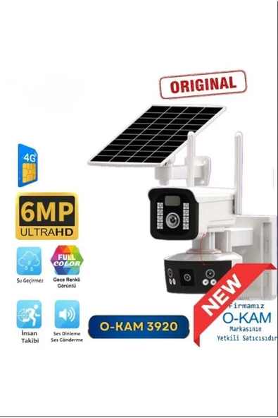 O-KAM OKAM 3920 6MP 2 KAMERALI 3 EKRANLI SİM KART DESTEKLİ GÜNEŞ ENERJİLİ GÜVENLİK KAMERASI