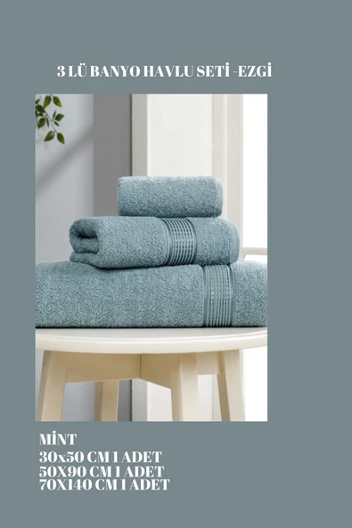 3 Parça Ekonomik Banyo Havlu Seti Pamuklu Ezgi - 8