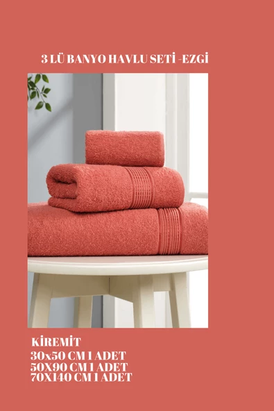 3 Parça Ekonomik Banyo Havlu Seti Pamuklu Ezgi - 6