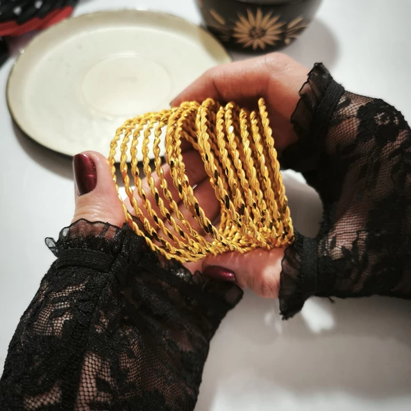 925 Ayar Gümüş İkili Adana Burma Gold Bilezik SL9803 - Resim 13