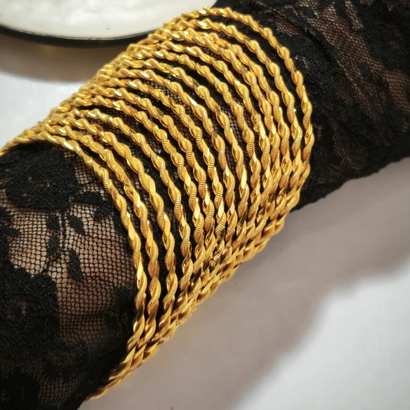 925 Ayar Gümüş İkili Adana Burma Gold Bilezik SL9803 - Resim 9