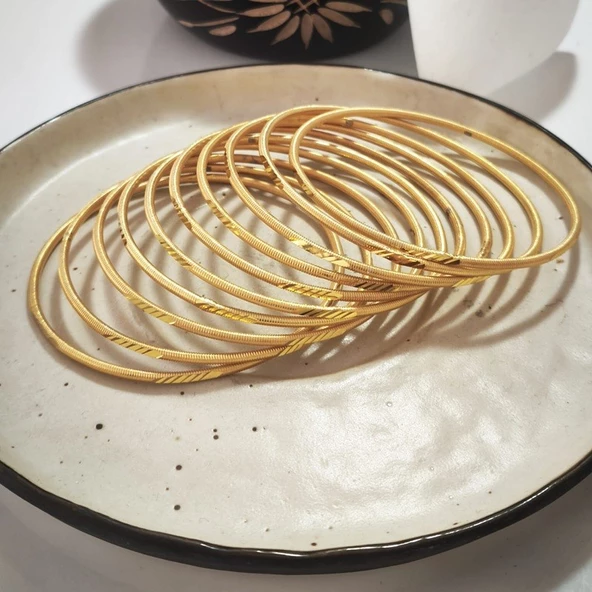 925 Ayar Gümüş Ajda Desenli Gold Bilezik SL9802 - 6