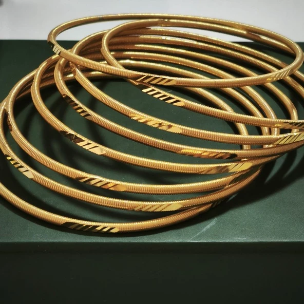 925 Ayar Gümüş Ajda Desenli Gold Bilezik SL9802 - 3