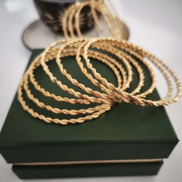 925 Ayar Gümüş İkili Adana Burma Gold Bilezik SL9803 - Resim 16