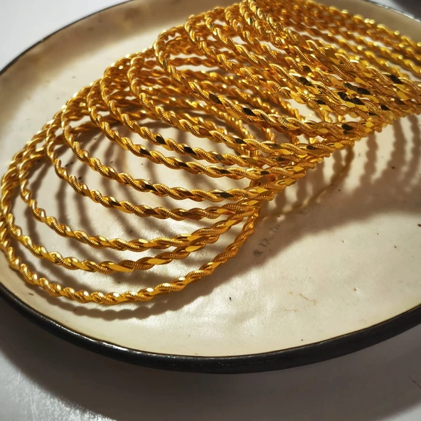 925 Ayar Gümüş İkili Adana Burma Gold Bilezik SL9803 - Resim 6