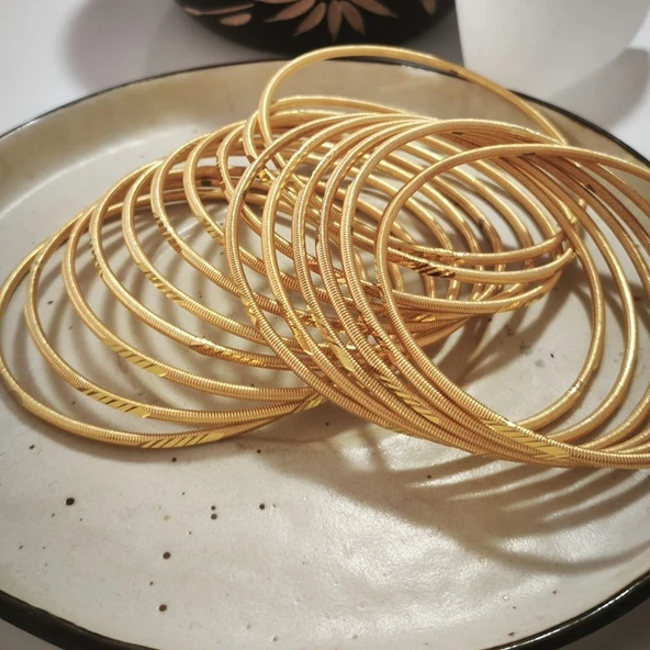 925 Ayar Gümüş Ajda Desenli Gold Bilezik SL9802 - 4