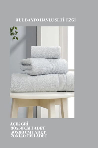 3 Parça Ekonomik Banyo Havlu Seti Pamuklu Ezgi - 9