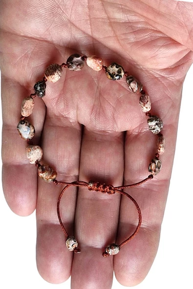 Doğal Leopar Jasper Bileklik Makrome Ayarlı 318-5 - 4