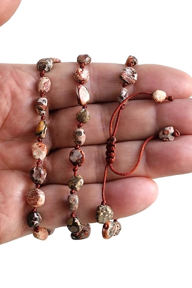 Doğal Leopar Jasper Bileklik Makrome Ayarlı 318-5 - 3
