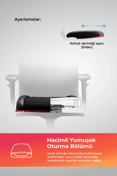 Metta Samurai Red Ergonomik Fileli ve Deri Oyuncu / Ofis Koltuğu - 2E2.3.7.F - Resim 4