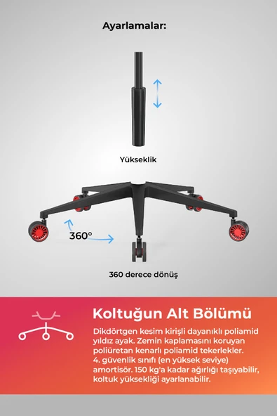 Metta Samurai Red Ergonomik Fileli ve Deri Oyuncu / Ofis Koltuğu - 2E2.3.7.F - Resim 5