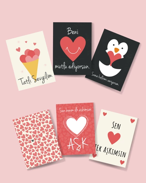 Sevgililer günü kartları- 14 şubat hediye kartı -6 ADET- - Resim 3