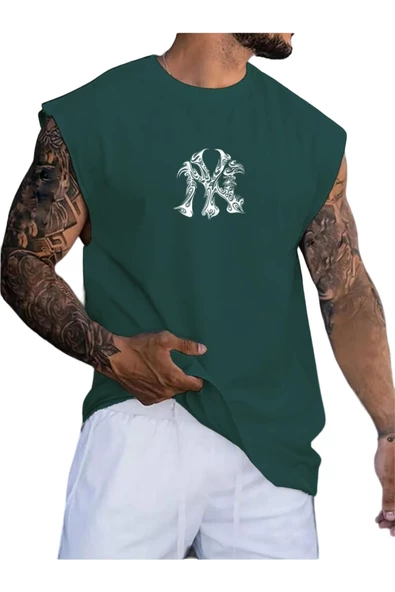 Erkek NY Baskılı Oversize Kolsuz T-shirt - Resim 6