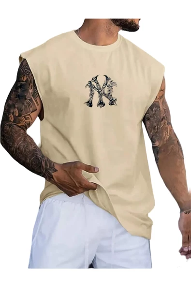 Erkek NY Baskılı Oversize Kolsuz T-shirt ürün görseli 1