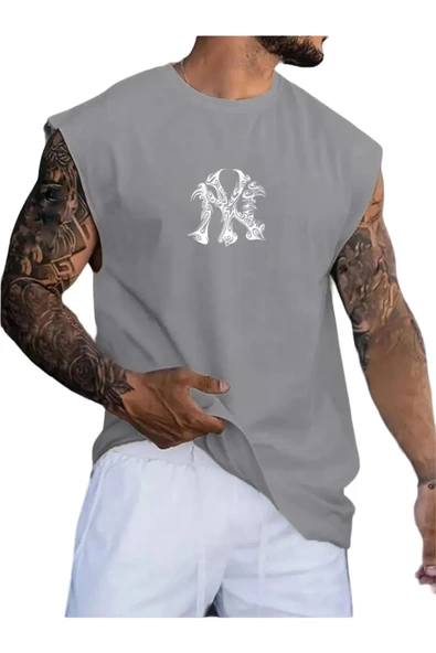 Erkek NY Baskılı Oversize Kolsuz T-shirt - Resim 3