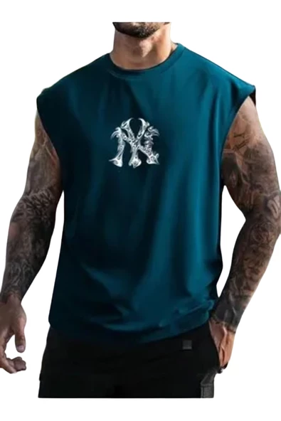 Erkek NY Baskılı Oversize Kolsuz T-shirt - Resim 4