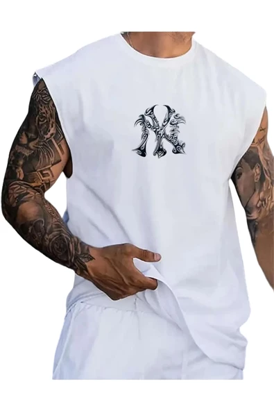 Erkek NY Baskılı Oversize Kolsuz T-shirt - Resim 2