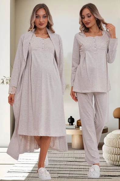 Mecit 6172 Bayan Vizon Sabahlık Gecelik Pijama Hamile Lohusa Set