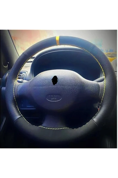 DİKİŞLİ DİREKSİYON KILIFI NUBUK NOKTALI DERİ SARI YÜZÜK / DİKİŞLİ R. CLİO (2007ÖNCESİ) İÇİN ürün görseli