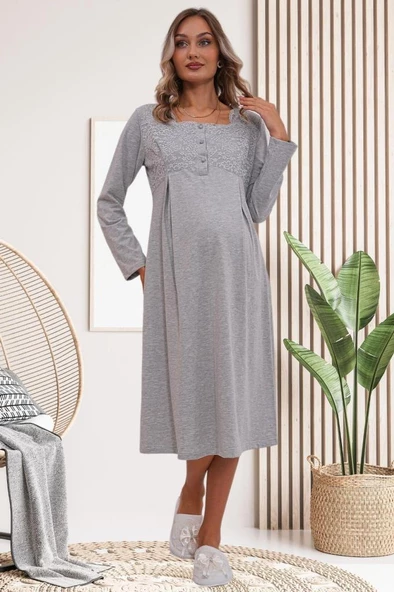 Mecit 6172 Bayan Gri Sabahlıklı Gecelik Pijama Hamile Lohusa Set - 3