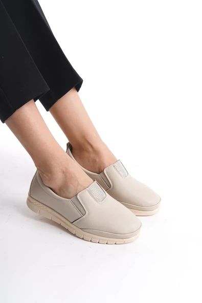 Kadın Comfort Ayakkabı Yanı Lastik Detaylı Önü Taşlı Ortopedik Günlük Ayakkabı - 3