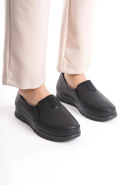 Kadın Comfort Ayakkabı Yanı Lastik Detaylı Önü Taşlı Ortopedik Günlük Ayakkabı - 7