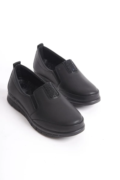 Kadın Comfort Ayakkabı Yanı Lastik Detaylı Önü Taşlı Ortopedik Günlük Ayakkabı - 8