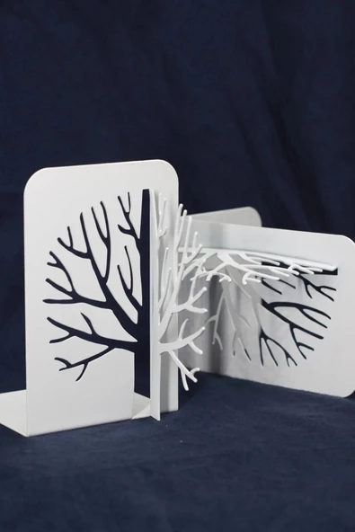 Ağaç Desenli Kitap Tutucu, Ev Ve Ofis Dekoratif Estetik Kitap Tutucu, Ağac Desenli Kitaplık Tutucu Beyaz - 3