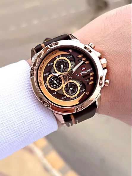 Naviforce Deri Kordon İç Fonksiyonları Aktif 3 Atm Suya Dayanıklı Erkek Kol Saati E.NVF.K.9110 - Resim 2