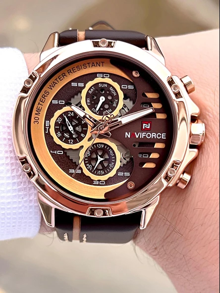 Naviforce Deri Kordon İç Fonksiyonları Aktif 3 Atm Suya Dayanıklı Erkek Kol Saati E.NVF.K.9110 - Resim 3