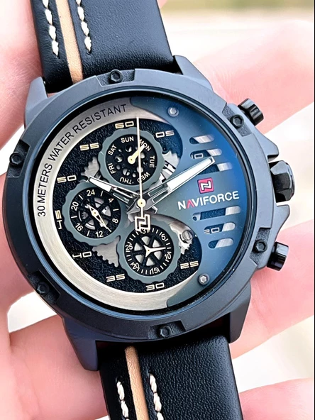 Naviforce Deri Kordon İç Fonksiyonları Aktif 3 Atm Suya Dayanıklı Erkek Kol Saati E.NVF.K.9110AS - Resim 4
