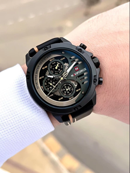 Naviforce Deri Kordon İç Fonksiyonları Aktif 3 Atm Suya Dayanıklı Erkek Kol Saati E.NVF.K.9110AS - Resim 2