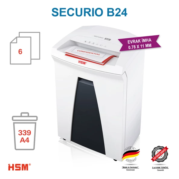 HSM SECURIO B24 - Parçacık kesim 0.78X11mm- Evrak İmha Makinesi / Kağıt Kırpma Makinesi - 35lt - 3