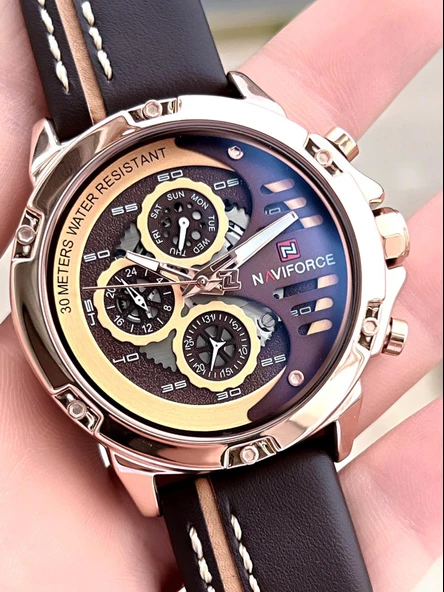 Naviforce Deri Kordon İç Fonksiyonları Aktif 3 Atm Suya Dayanıklı Erkek Kol Saati E.NVF.K.9110 - Resim 4