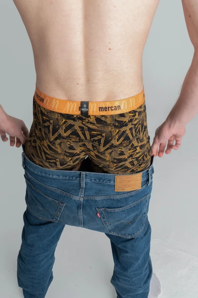 Mercan Erkek Çok Renkli 3'lü Likralı Pamuklu Boxer (BEYAZ BORDO GEOMETRİK) - 3