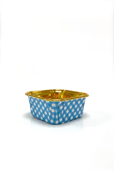 Dolphin Muffin Kare Kağıt Mavi Puantiyeli Altın Cupcake Kek Kalıbı Kapsülü Kabı - 25 Adetlik 5 Paket - Resim 3