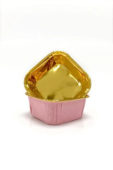 Dolphin Muffin Kare Kağıt Pembe Altın Cupcake Kek Kalıbı Kapsülü Kabı - 25 Adetlik 10 Paket - Resim 3