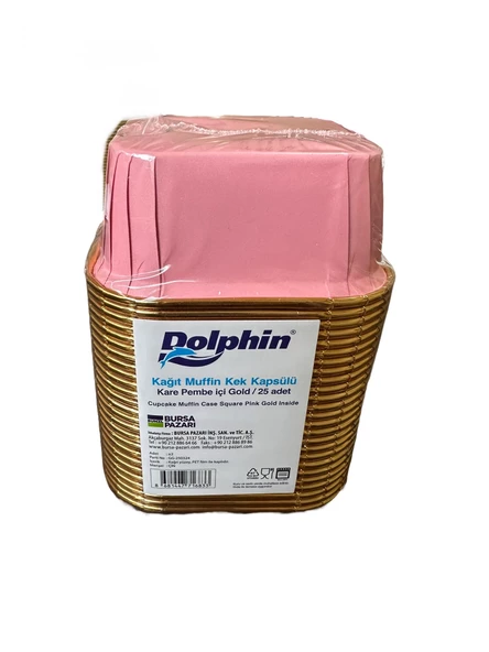 Dolphin Muffin Kare Kağıt Pembe Altın Cupcake Kek Kalıbı Kapsülü Kabı - 25 Adetlik 10 Paket - Resim 2