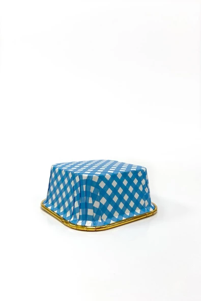 Dolphin Muffin Kare Kağıt Mavi Puantiyeli Altın Cupcake Kek Kalıbı Kapsülü Kabı - 25 Adetlik 5 Paket - Resim 4