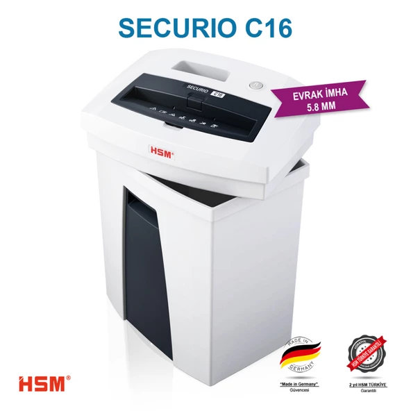 HSM SECURIO C16 Evrak İmha Makinesi / Kağıt Kırpma Makinesi - Düz/şerit kesim 5,8mm- 25lt - 4