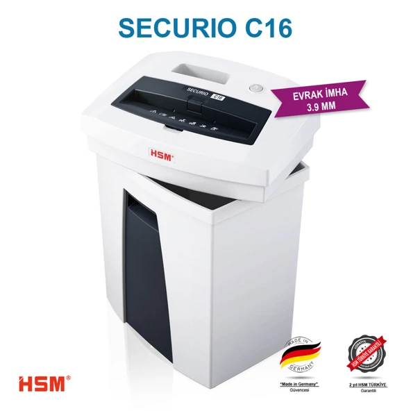 HSM SECURIO C16 - 3,9mm Şerit kesim- Evrak İmha Makinesi / Kağıt Kırpma Makinesi - 25lt - 4