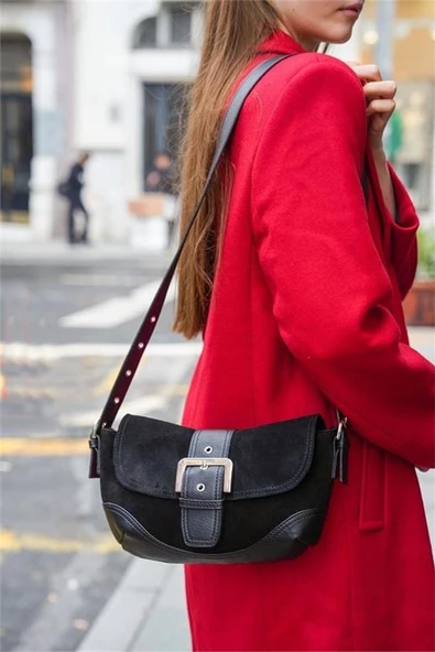 Jacquline Siyah Ourea Kadın Hakiki Nubuk Omuz Çantası - Resim 4