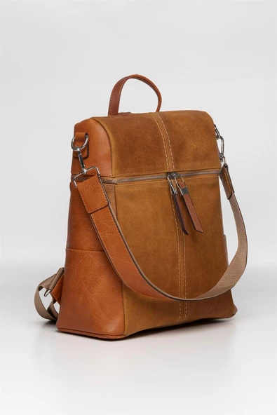 Jacquline Taba Nubuk Deri Lilly-S Kadın Sırt ve Omuz Çantası - Resim 2