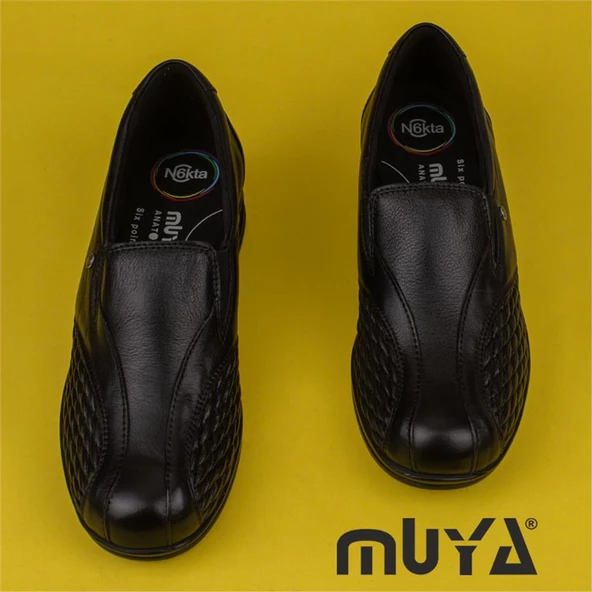 Muya Siyah Air Taban 6 Noktalı Hakiki Deri Kadın Ayakkabı - 7