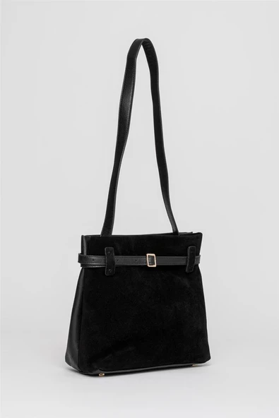 Jacquline Siyah Kolios Kadın Hakiki Nubuk Deri Omuz Çantası - Resim 2