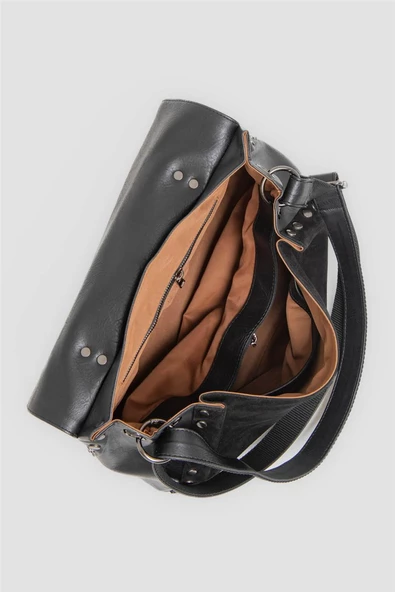 Jacquline Siyah Larissa Kadın Hakiki Nubuk El ve Omuz Çantası - Resim 3