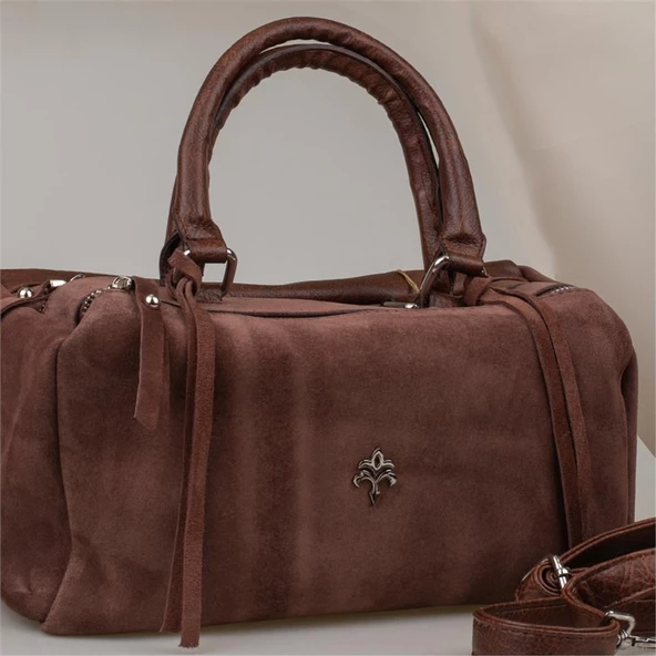 Jacquline Kahverengi Dandelion Nubuk Deri Kadın Casual El Çantası - Resim 3