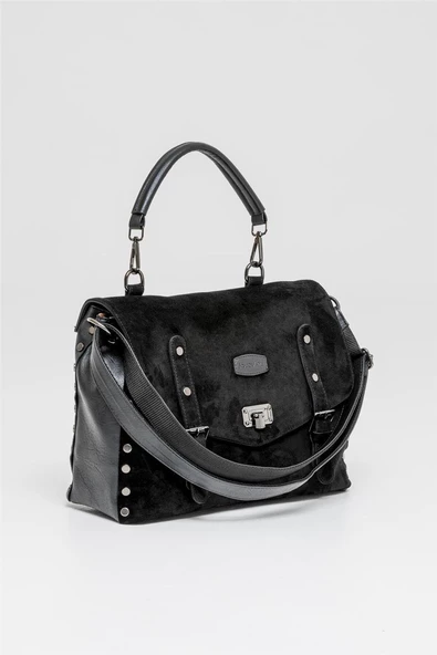 Jacquline Siyah Larissa Kadın Hakiki Nubuk El ve Omuz Çantası - Resim 2