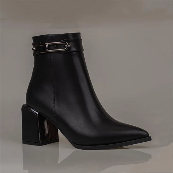 Trend Adımlar Siyah Licity Kadın Topuklu Klasik Sade Bot - Resim 4