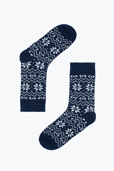Lacivert Winter Themed Soft Uzun Soket Çorap
